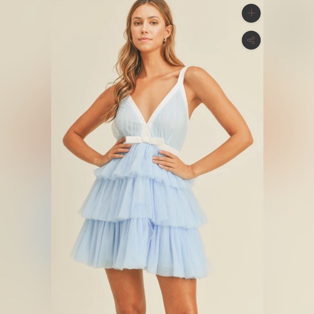 NWT MABLE SHOULDER STRAP TIERED RUFFLE MINI DRESS BLUE